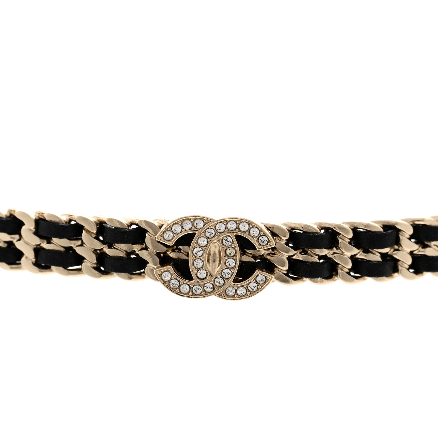 Metal Lambskin Crystal CC Choker Necklace Black Gold