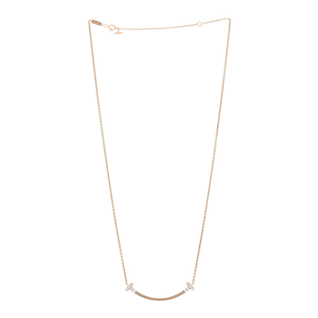 18K Rose Gold Diamond .19ctw Medium T Smile Pendant Necklace