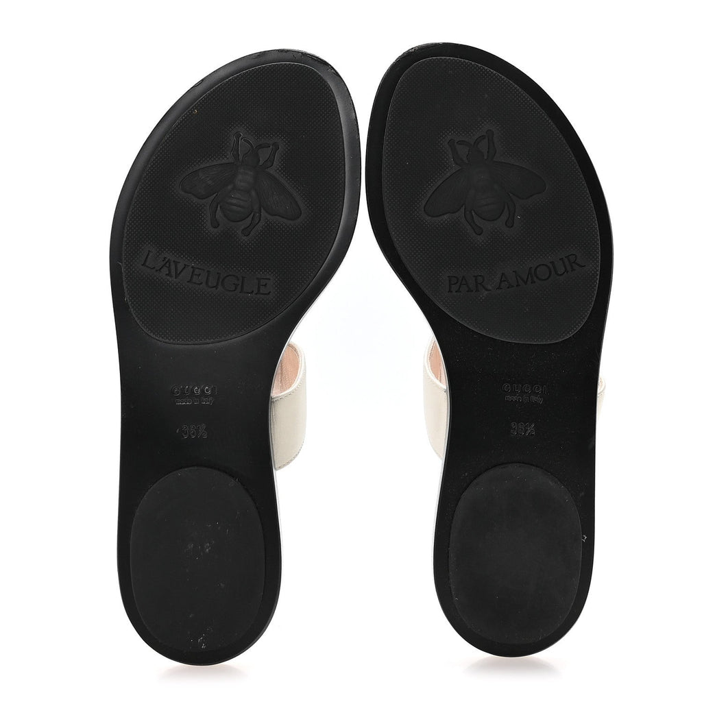 Calfskin GG Marmont Thong Sandals 36.5 Mystic White