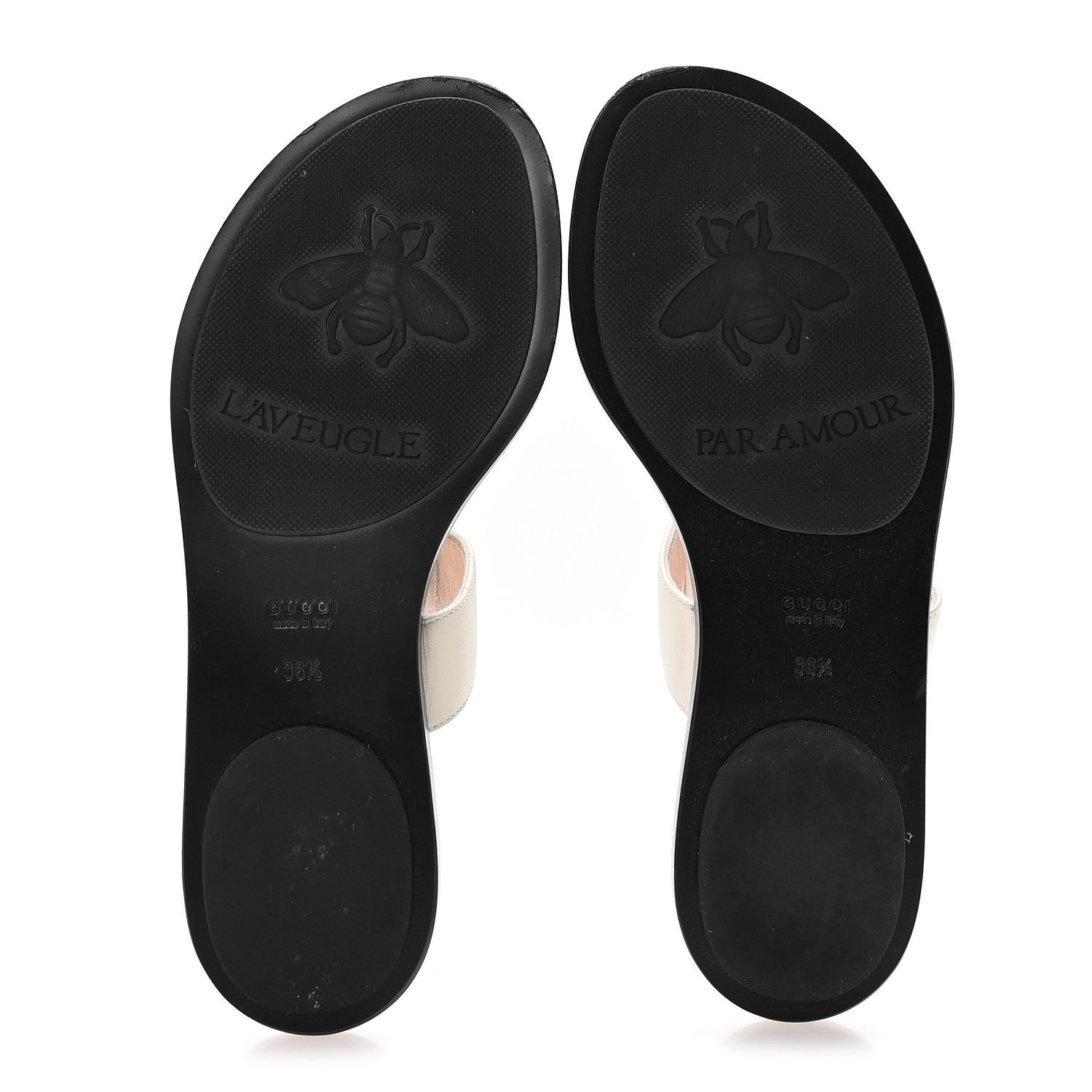 Calfskin GG Marmont Thong Sandals 36.5 Mystic White
