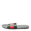 Calfskin Web Interlocking G Mens Riviera Slide Sandals 10 Black Green Red