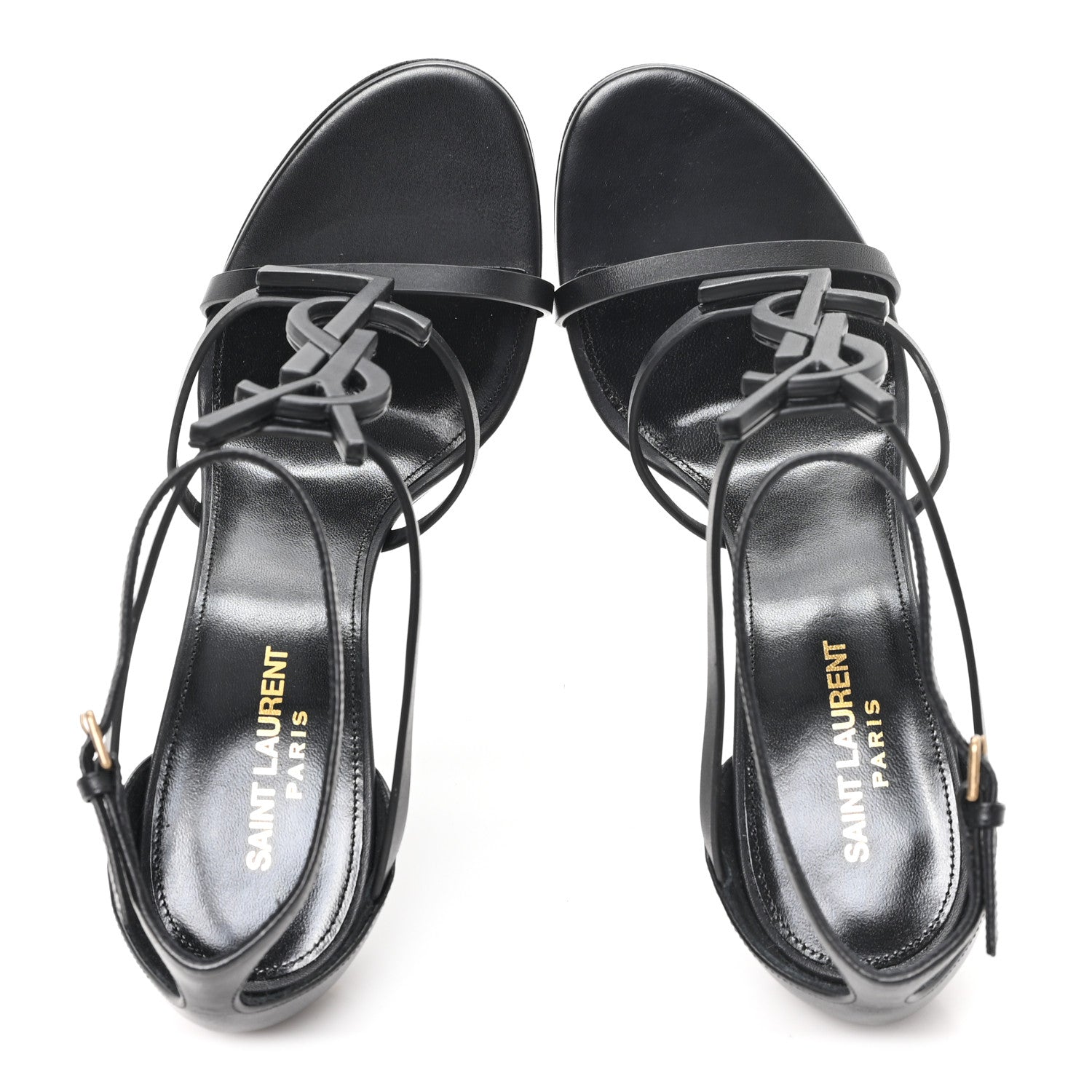 Calfskin Cassandra Palm Logo 110 Ankle Strap Sandals 40 Black