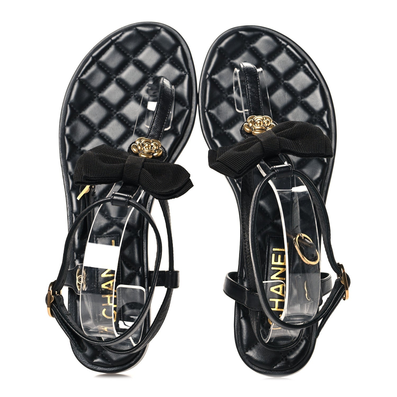 Lambskin Grosgrain Camellia Thong Sandals 37 Black