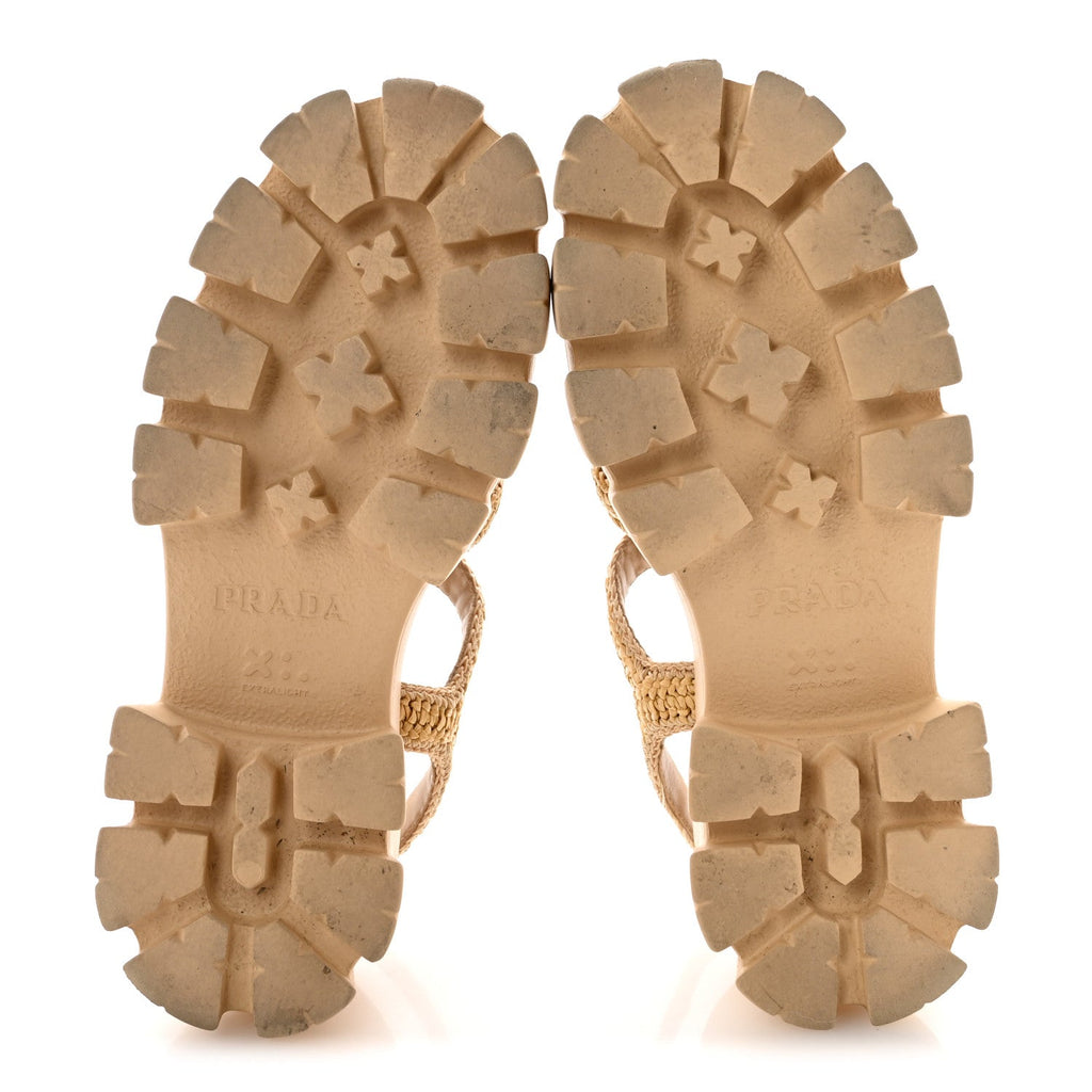 Yarn Raffia Effect Metal Triangle Logo Crochet Monolith 55mm Cage Sandals 38 Naturale