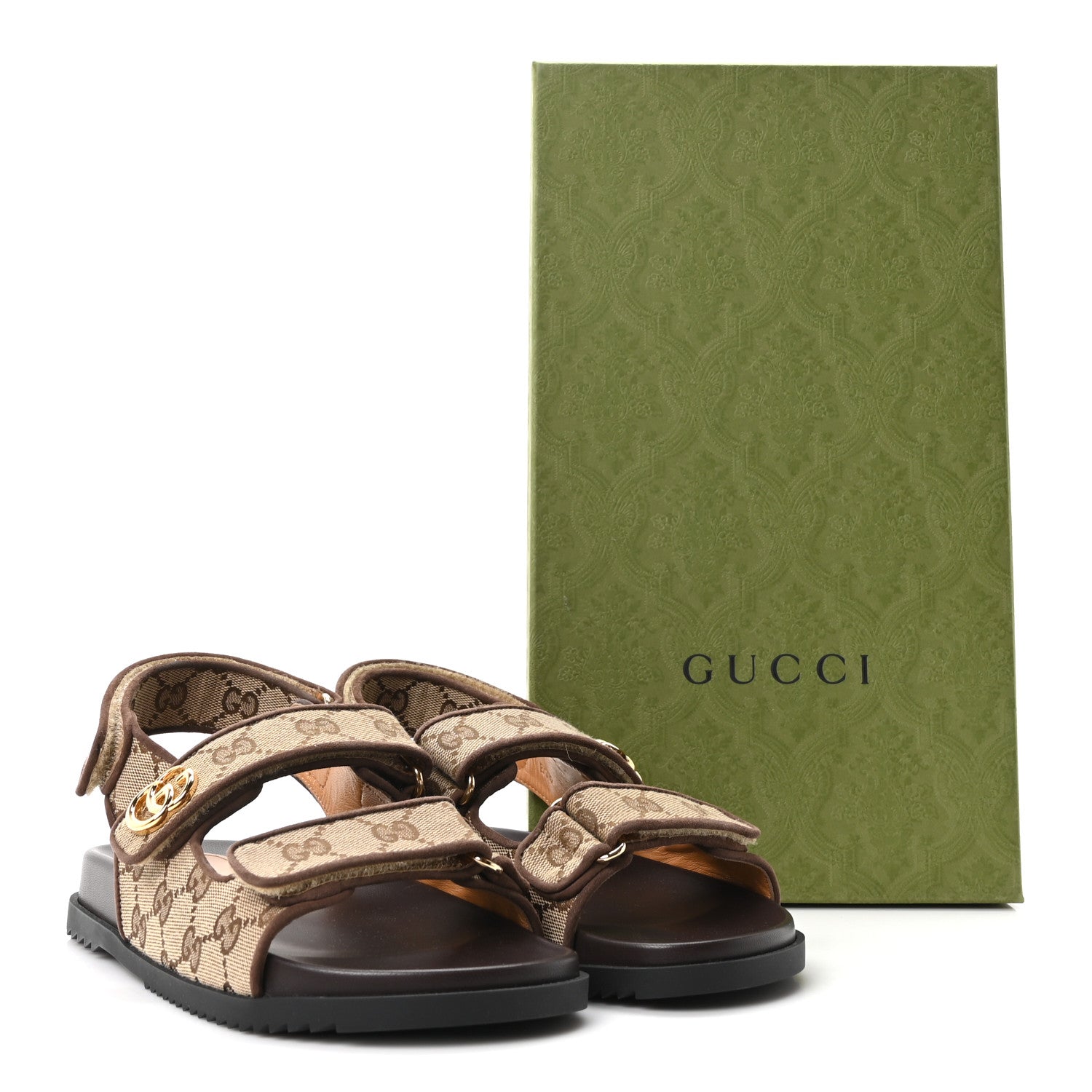 Monogram Kid Scamosciato Double G Womens Dad Sandals 37.5 Beige Ebony New Acero