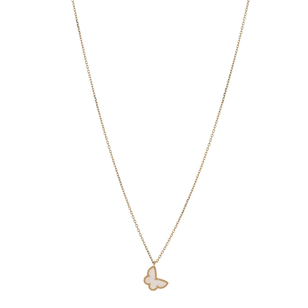 18K Yellow Gold Mother of Pearl Sweet Alhambra Butterfly Pendant Necklace