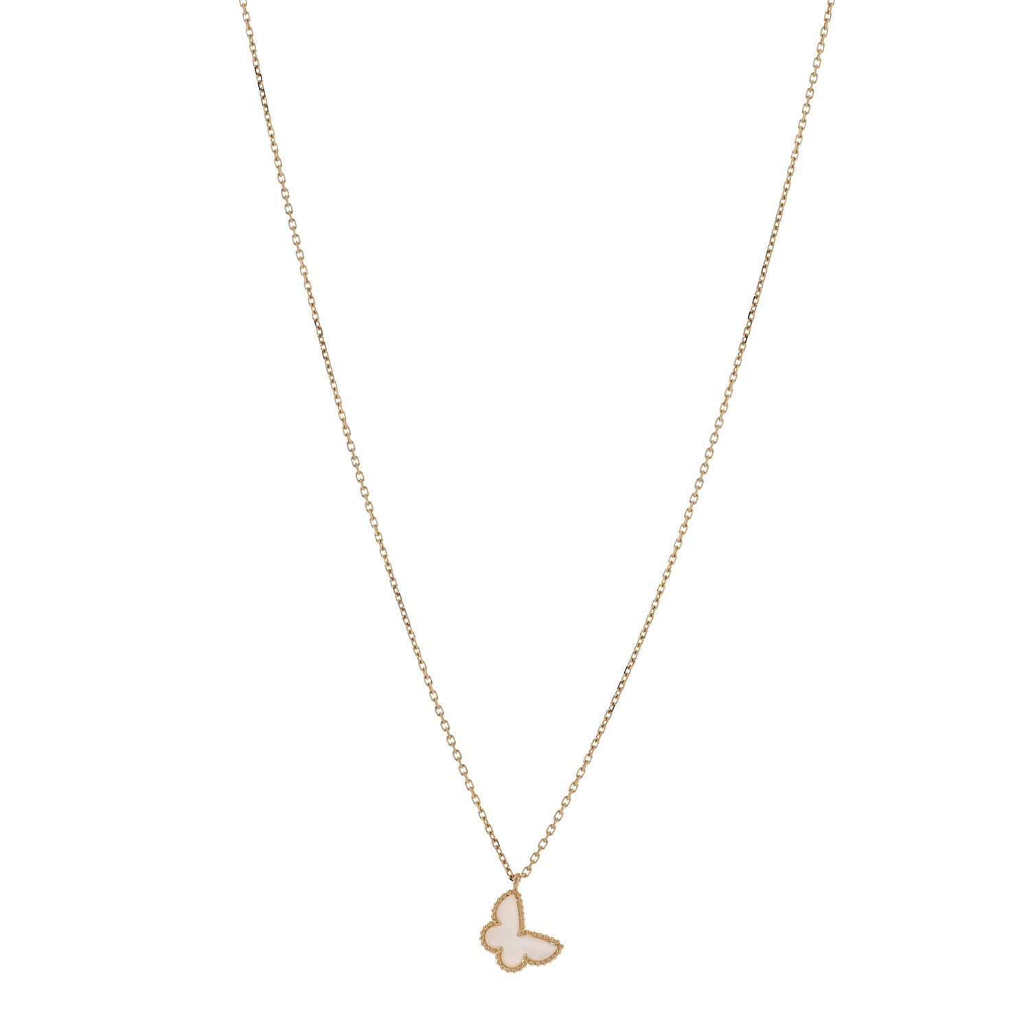 18K Yellow Gold Mother of Pearl Sweet Alhambra Butterfly Pendant Necklace