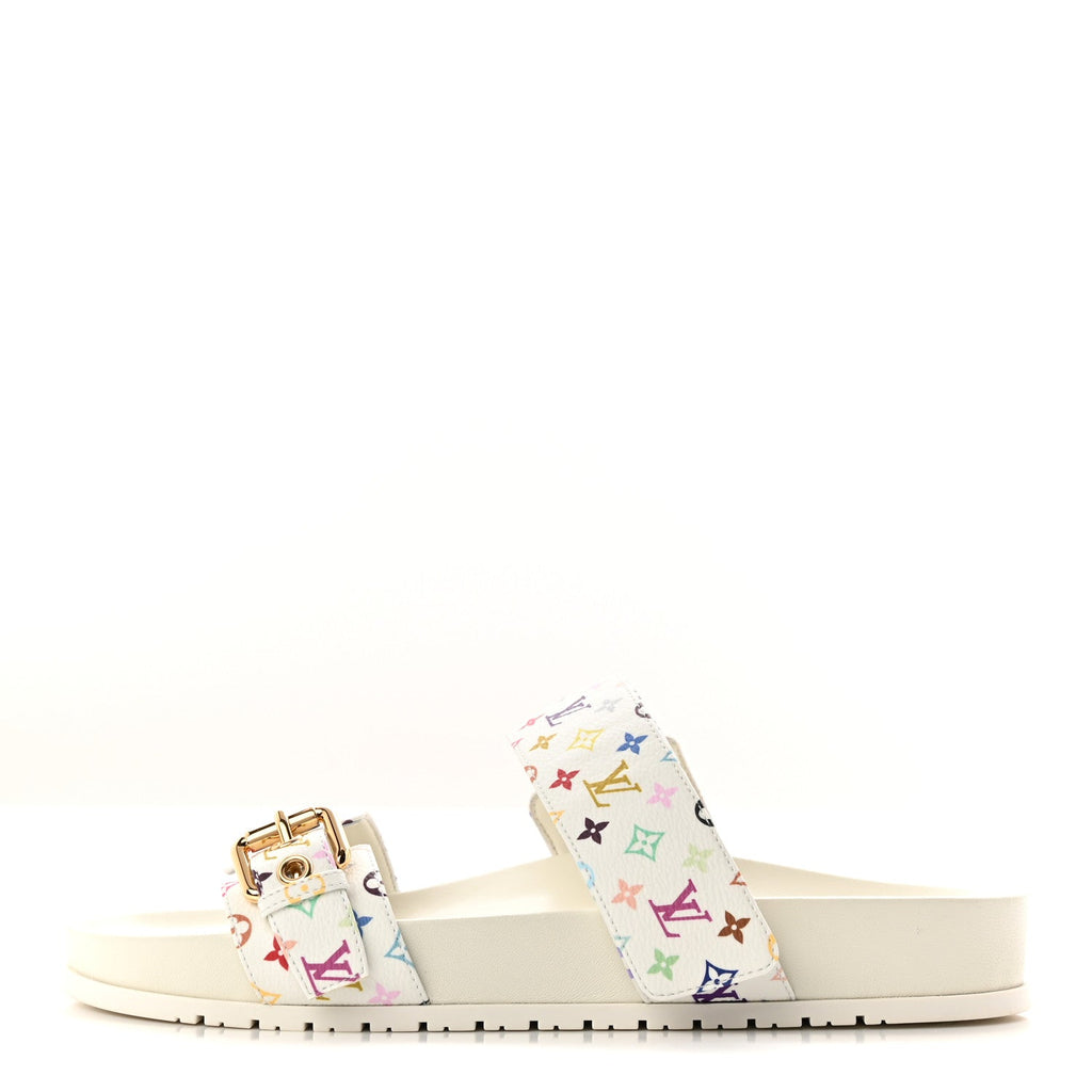 LV X TM Monogram Multicolor Bom Dia Comfort Mule Sandals 38.5 White