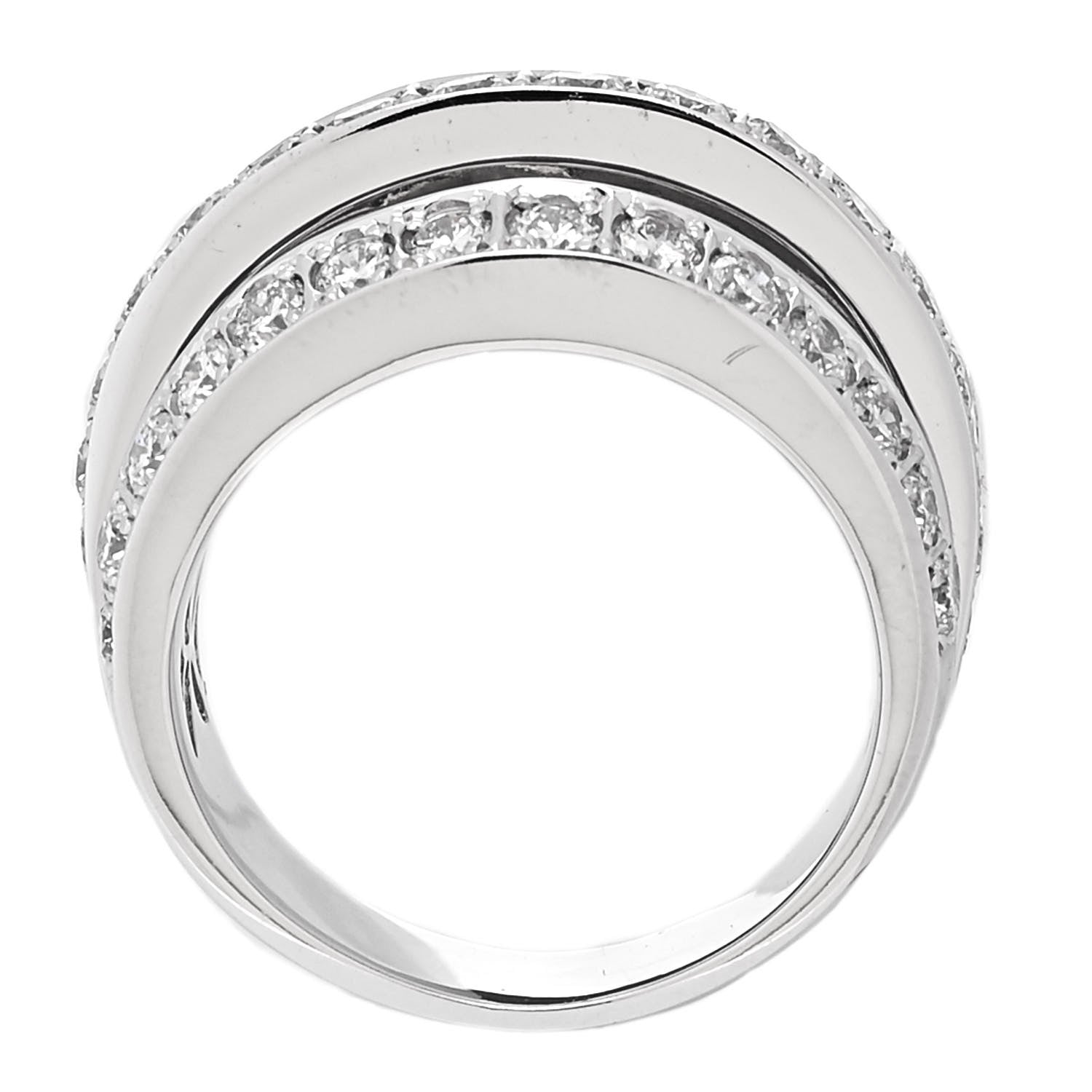 18K White Gold Diamond 2.45ctw Three-Row Ring 56 7.5