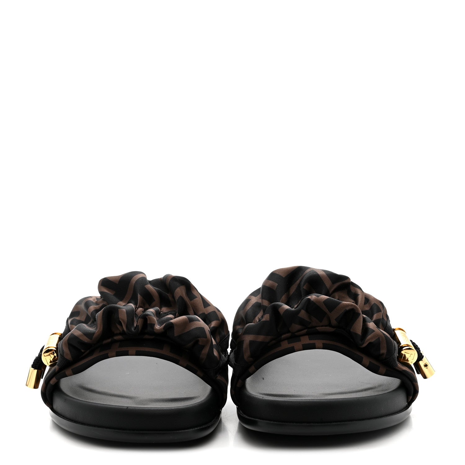 Satin FF Fendi Feel Slide Sandals 38 Tobacco Black
