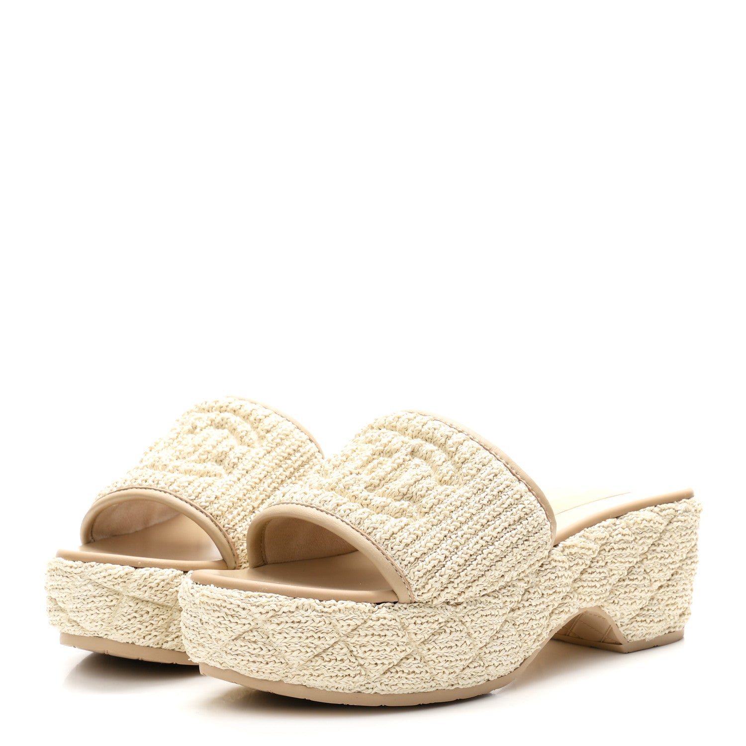 Raffia CC Platform Mules 37.5 Beige