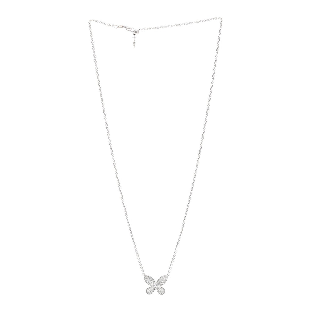 18K White Gold Diamond Small Butterfly Pendant Pave Necklace