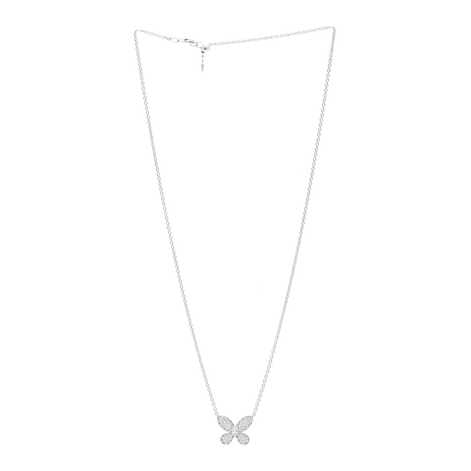 18K White Gold Diamond Small Butterfly Pendant Pave Necklace