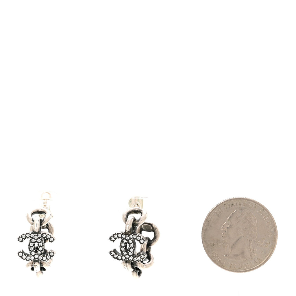 Crystal CC Chain Hoop Earrings Silver