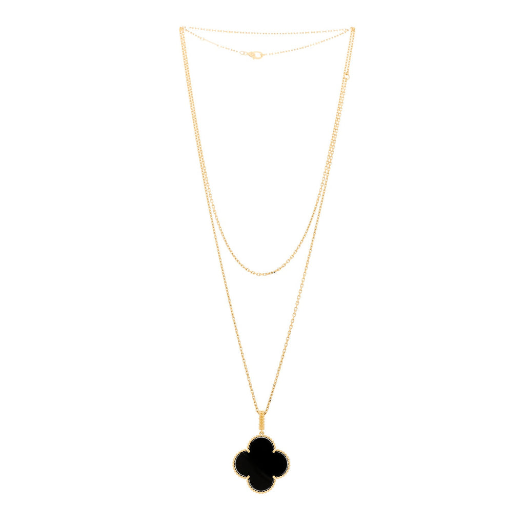18K Yellow Gold Black Onyx Magic Alhambra Pendant Necklace