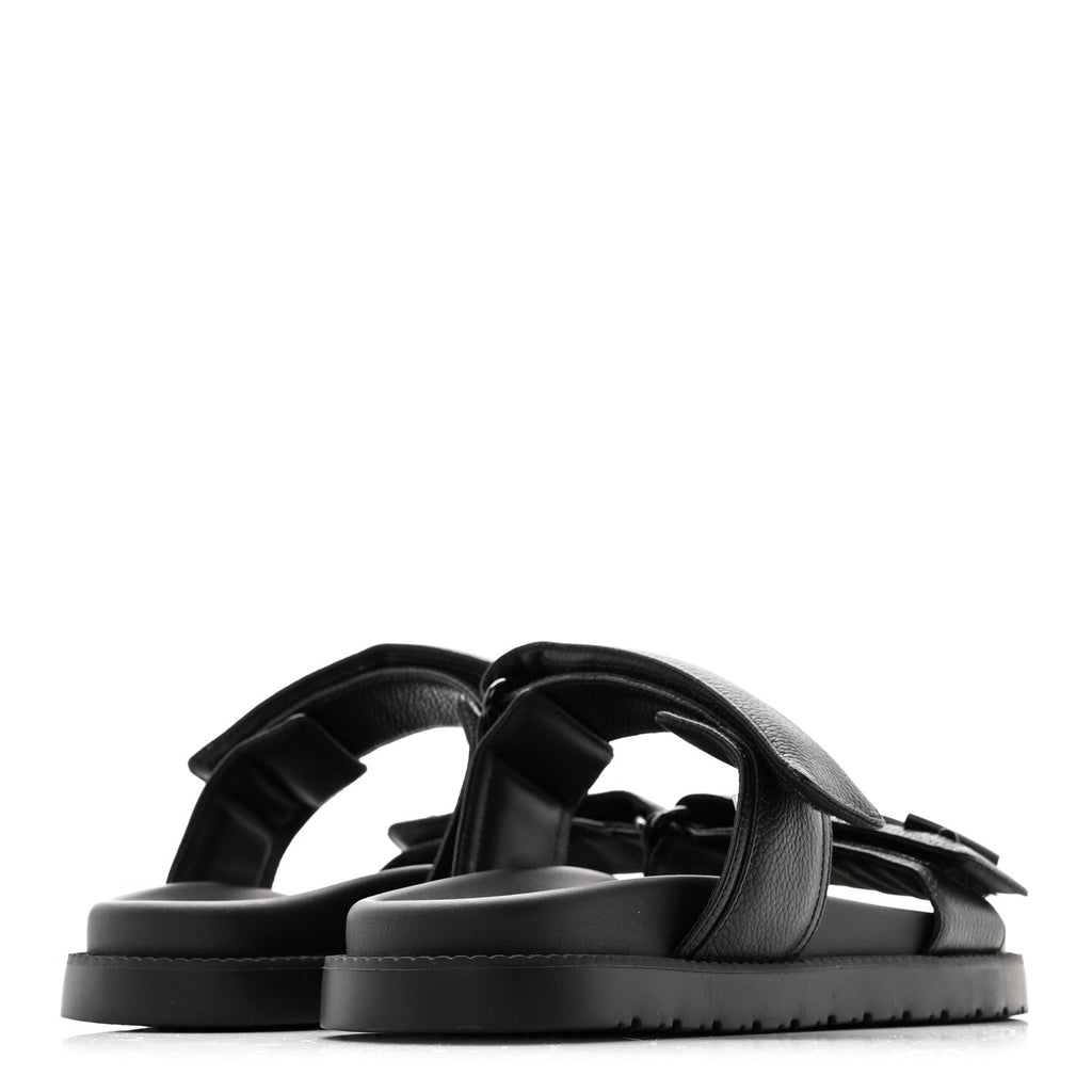 Grained Calfskin Sunset Comfort Flat Sandals 38 Black