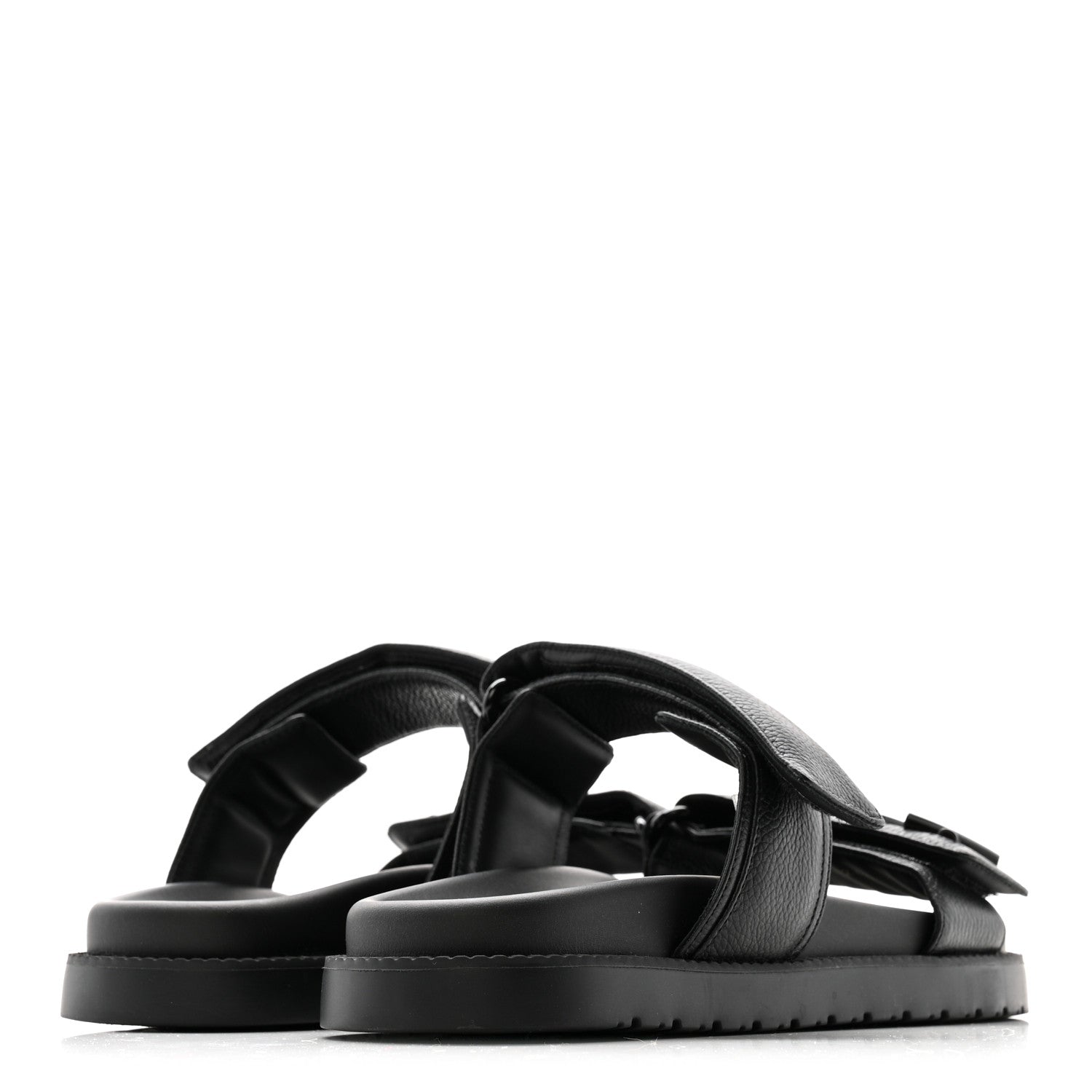 Grained Calfskin Sunset Comfort Flat Sandals 38 Black