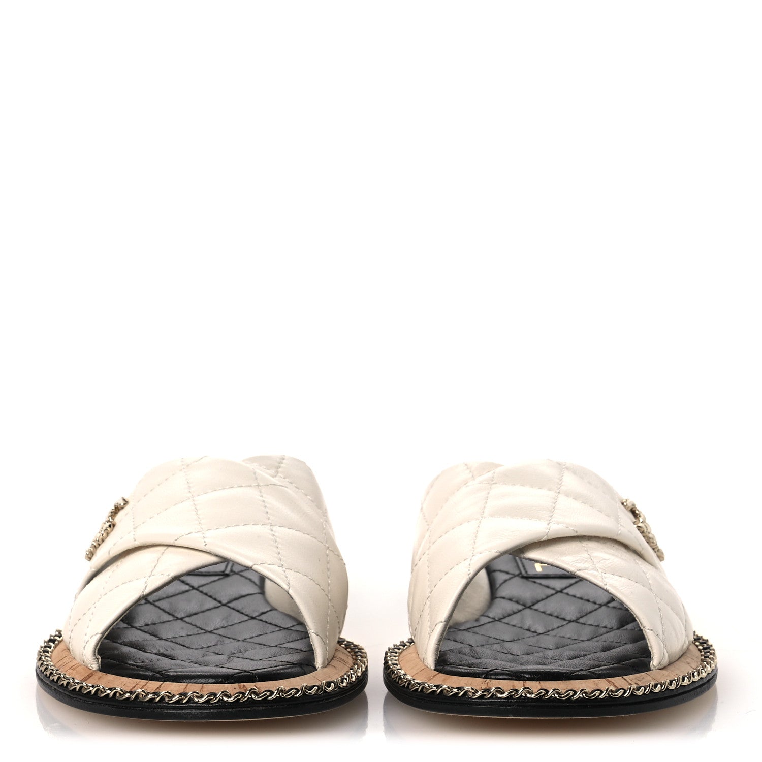 Lambskin Quilted Chain CC Sandals 37.5 White