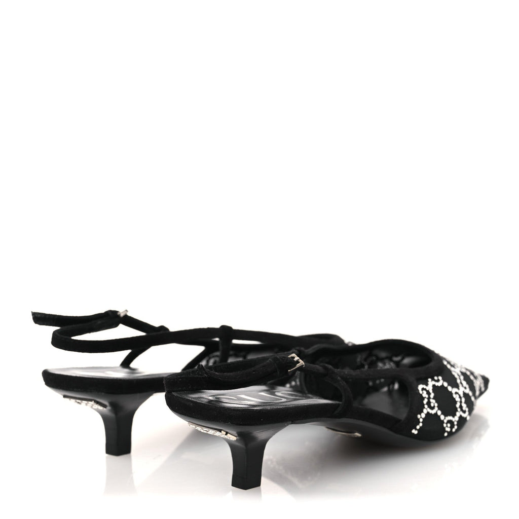 Tela Retino Kid Scamosciato Crystal GG Monogram Square G 35mm Slingback Pumps 39 Black