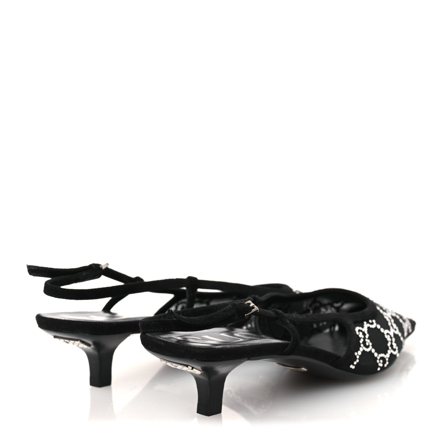 Tela Retino Kid Scamosciato Crystal GG Monogram Square G 35mm Slingback Pumps 39 Black