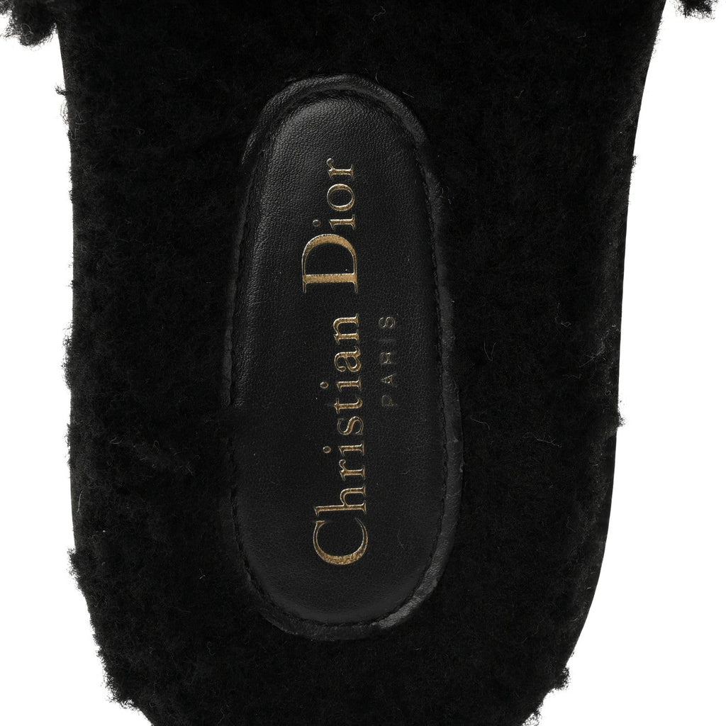 Shearling Canvas Lurex Embroidered Dway 10mm Slide Sandals 36 Black Natural