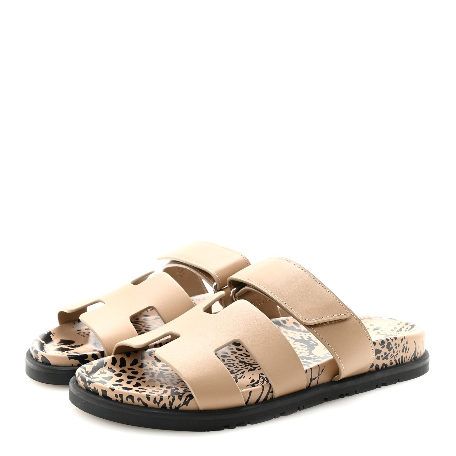 Calfskin Leopard Womens Chypre Sandals 38.5 Beige Argile