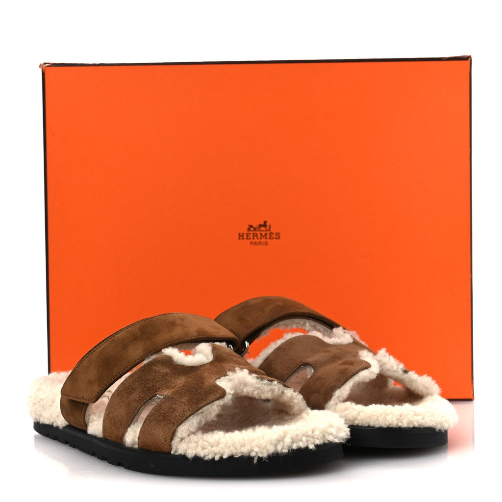 Suede Goatskin Woolskin Mens Chypre Sandals 42 Brun Fume Ecru
