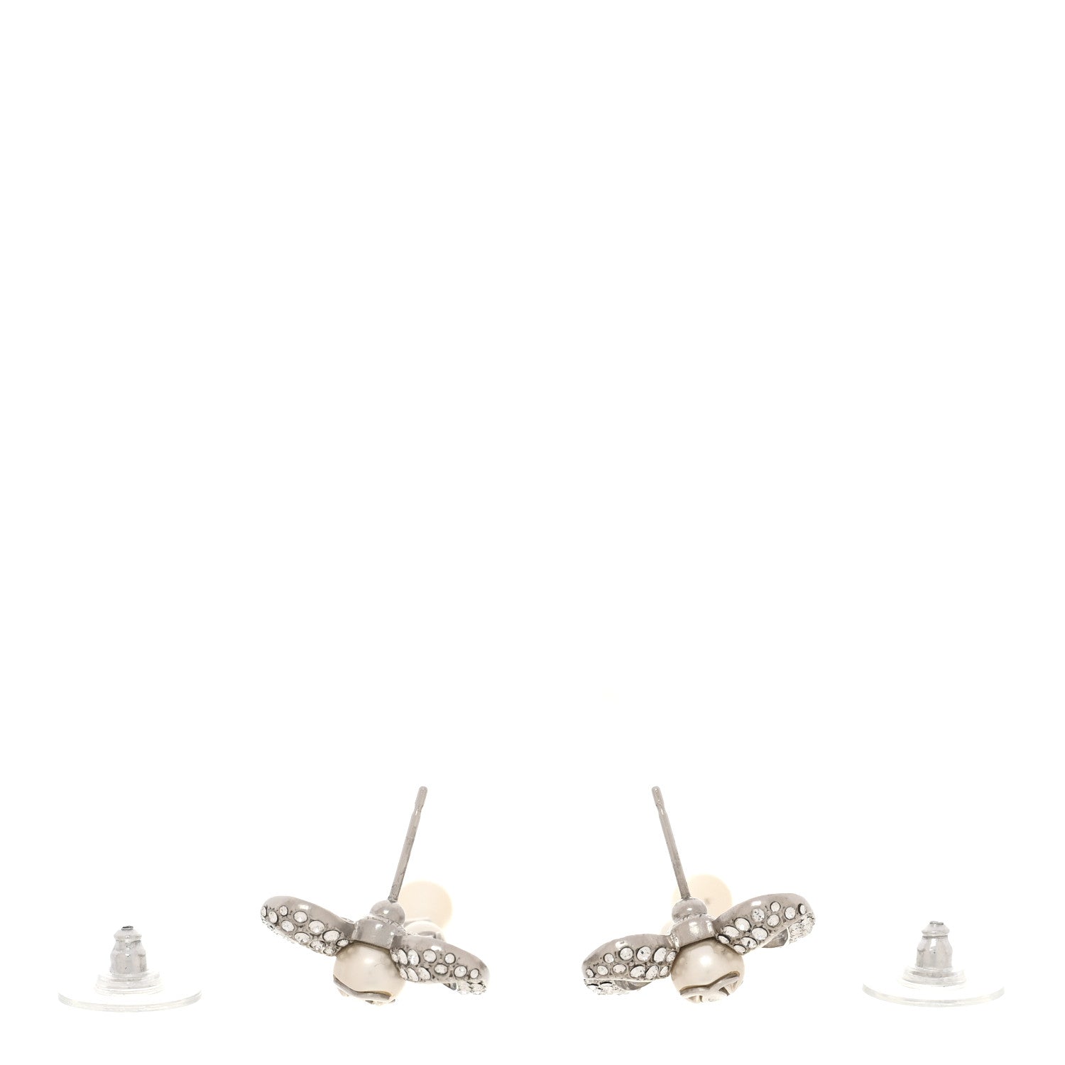 Crystal Pearl Bow CC Earrings Silver