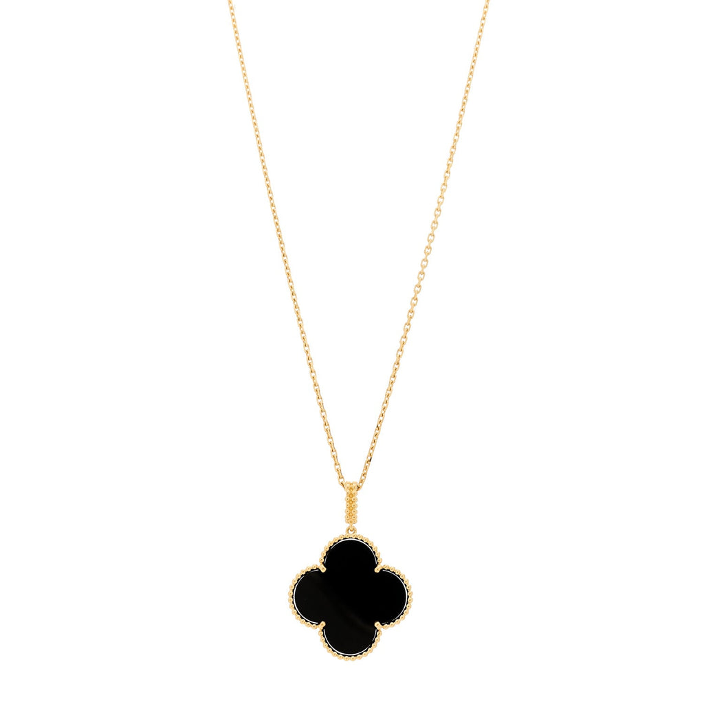 18K Yellow Gold Black Onyx Magic Alhambra Pendant Necklace