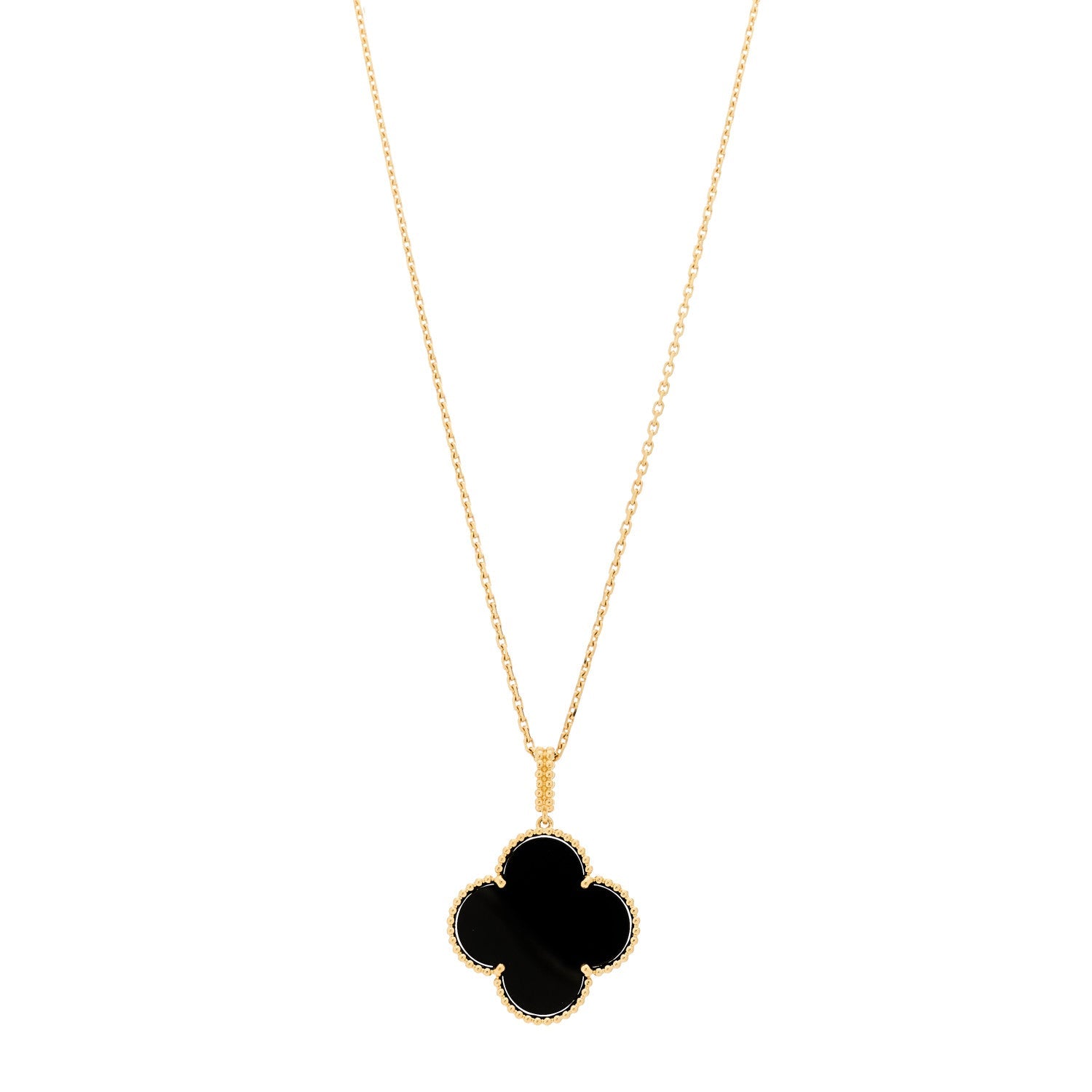 18K Yellow Gold Black Onyx Magic Alhambra Pendant Necklace