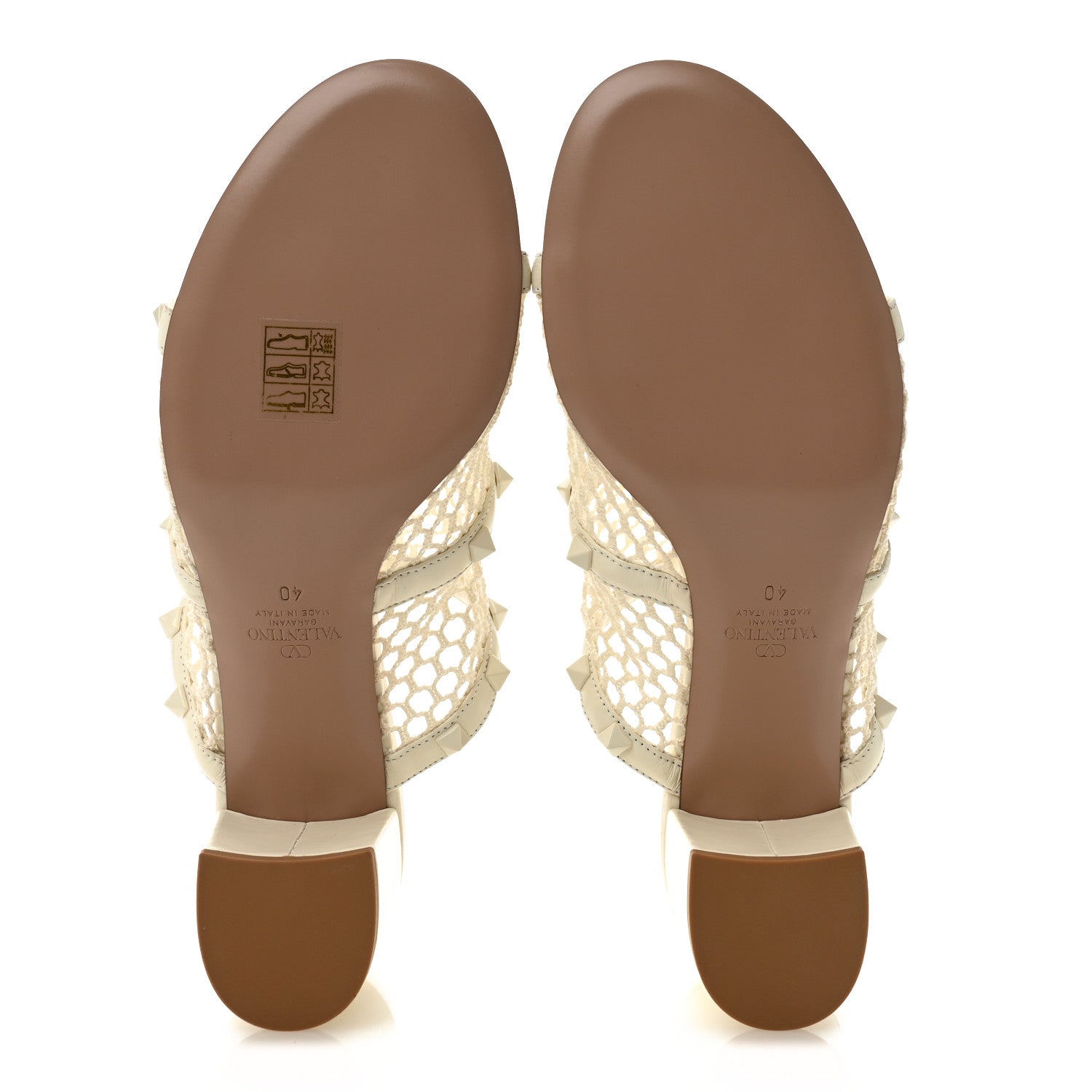 Calfskin Mesh Rockstud 60mm Caged Slide Sandals 40 Ivory