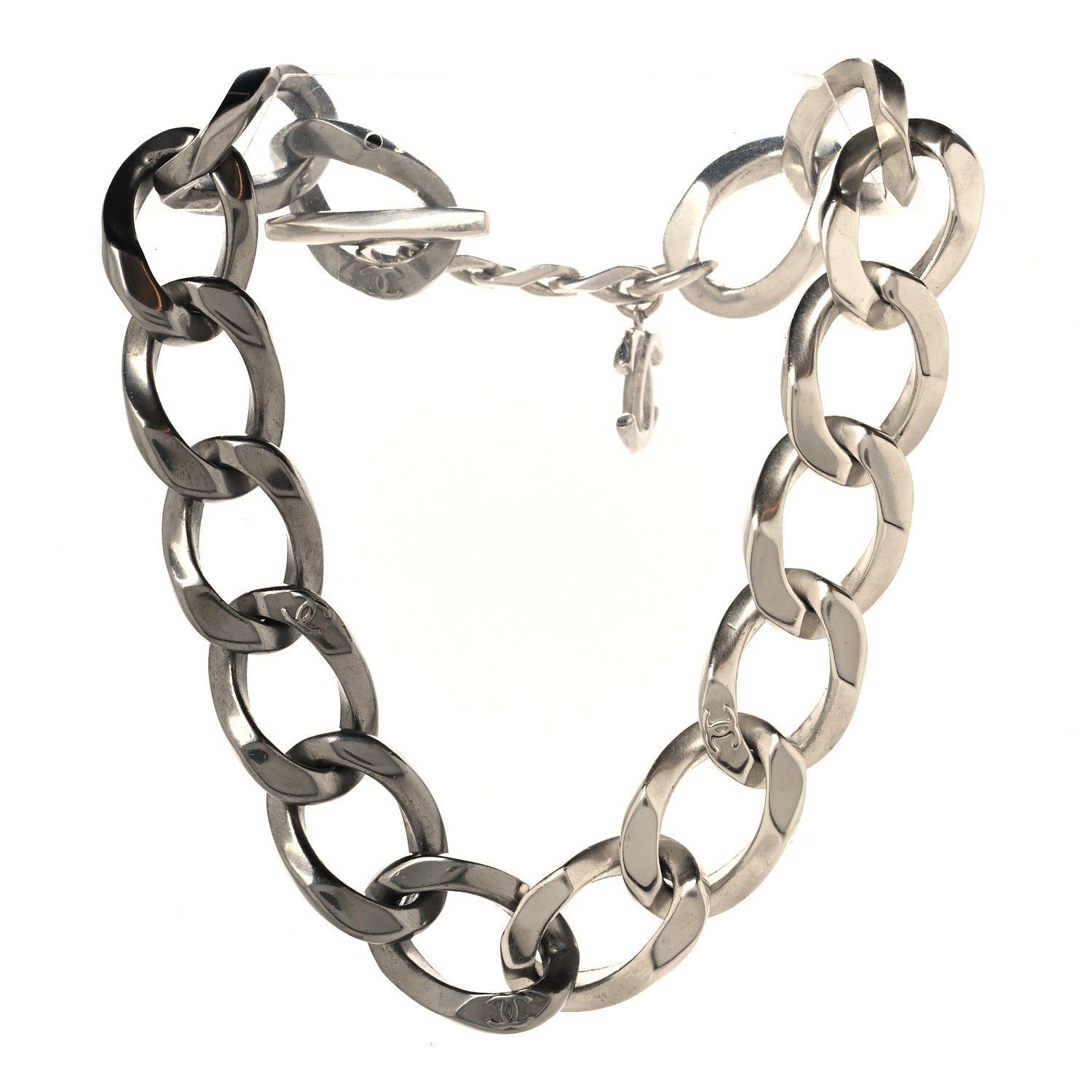 Metal Chain Link CC Choker Necklace Silver