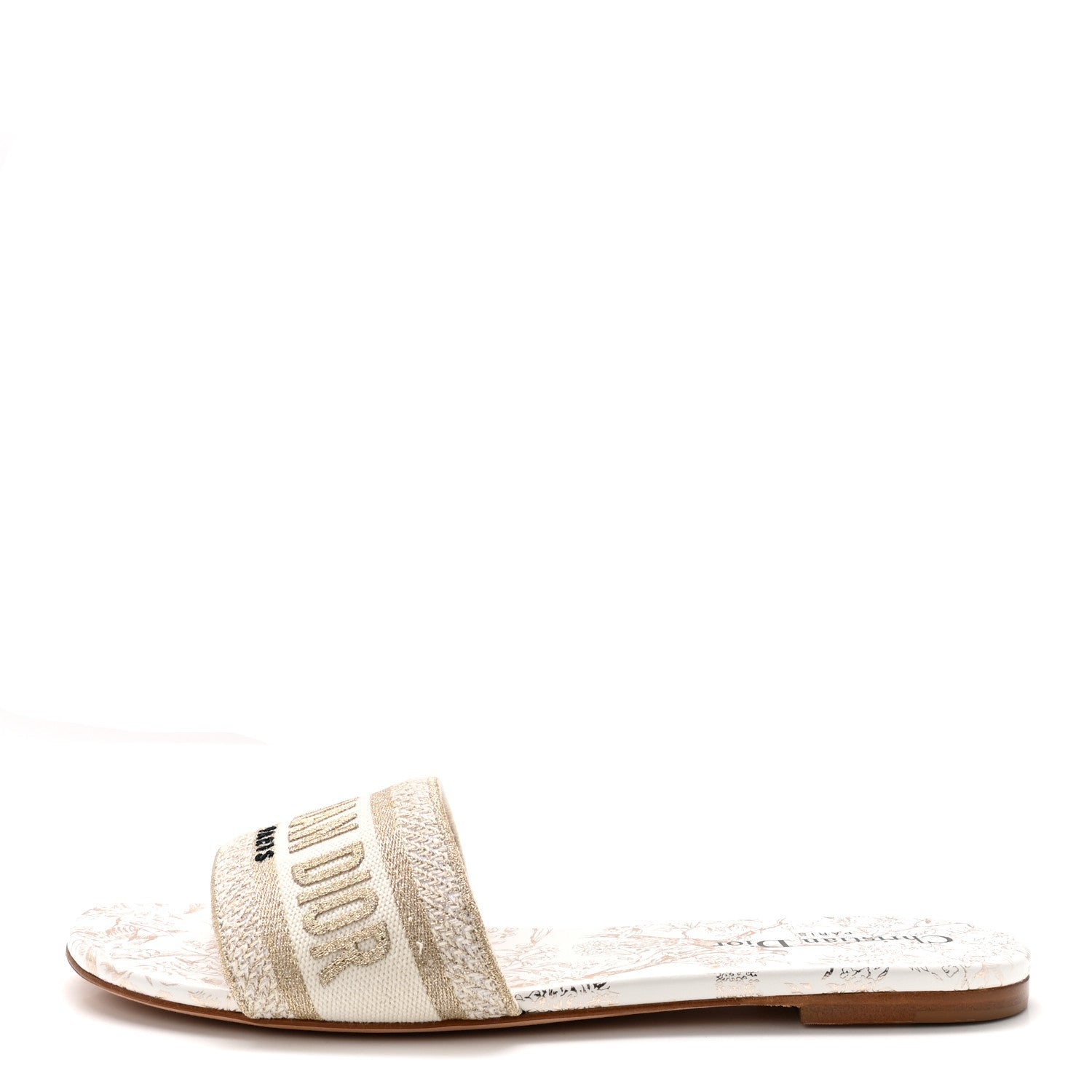 Canvas Lurex Jardin d'Hiver Embroidered Dway Flat Slide Sandals 39 White Palladium