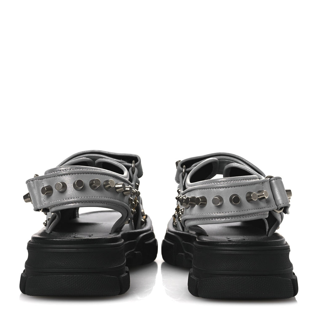 Technical Canvas Calfskin Reflective Studded Mens Aguru Sandals 6.5 Silver Black