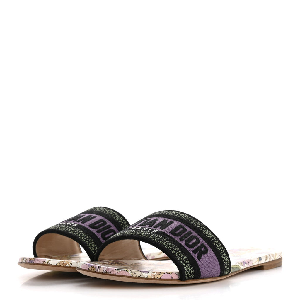 Canvas Embroidered 4 Saisons Dway Flat Slide Sandals 41 Lilac