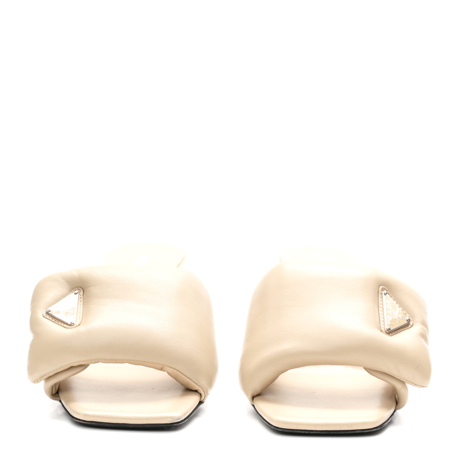 Nappa Soft Padded Metal Triangle Logo 65mm Slide Sandals 39.5 Deserto