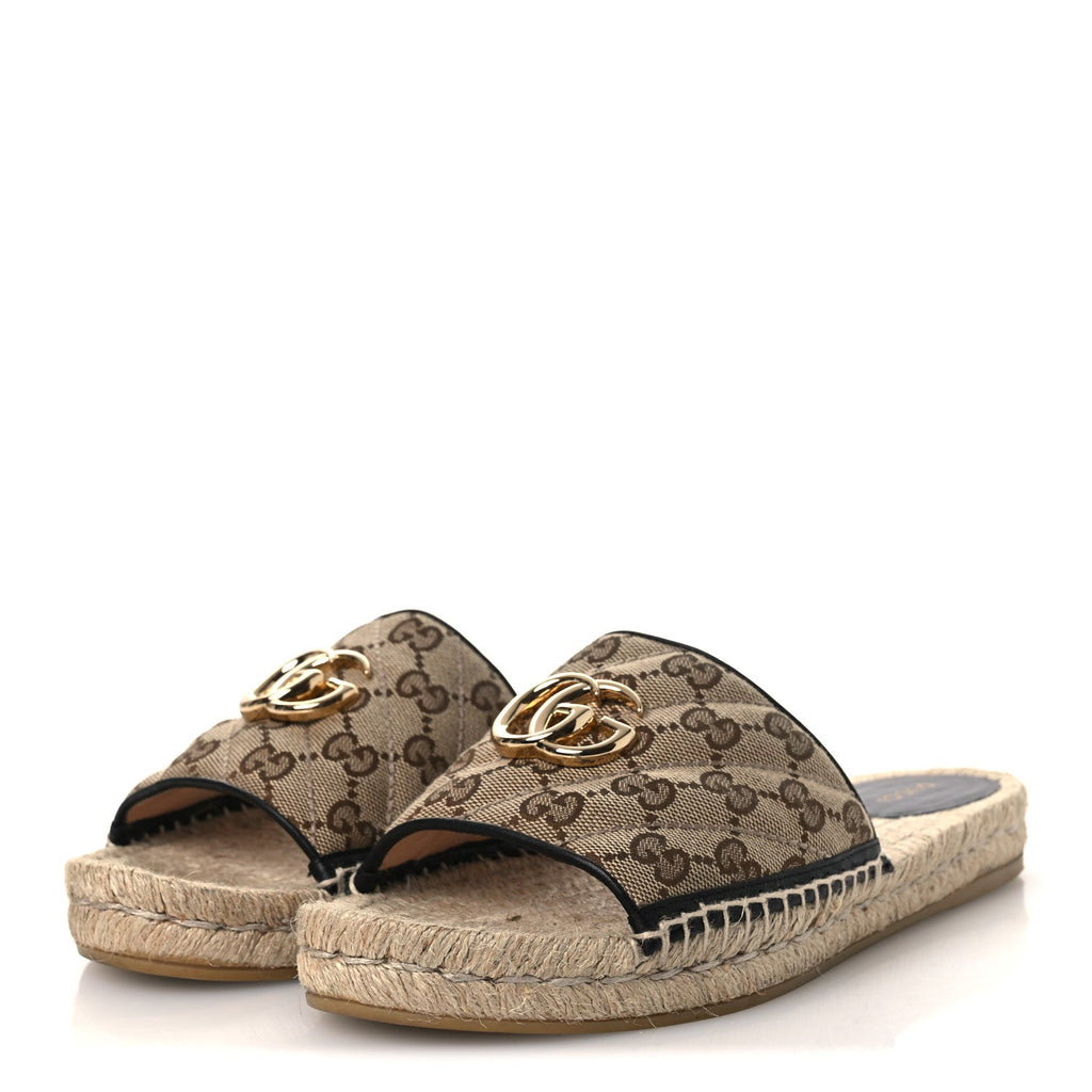 Monogram Matelasse GG Marmont Espadrille 20mm Slide Sandals 40 Beige Ebony Black