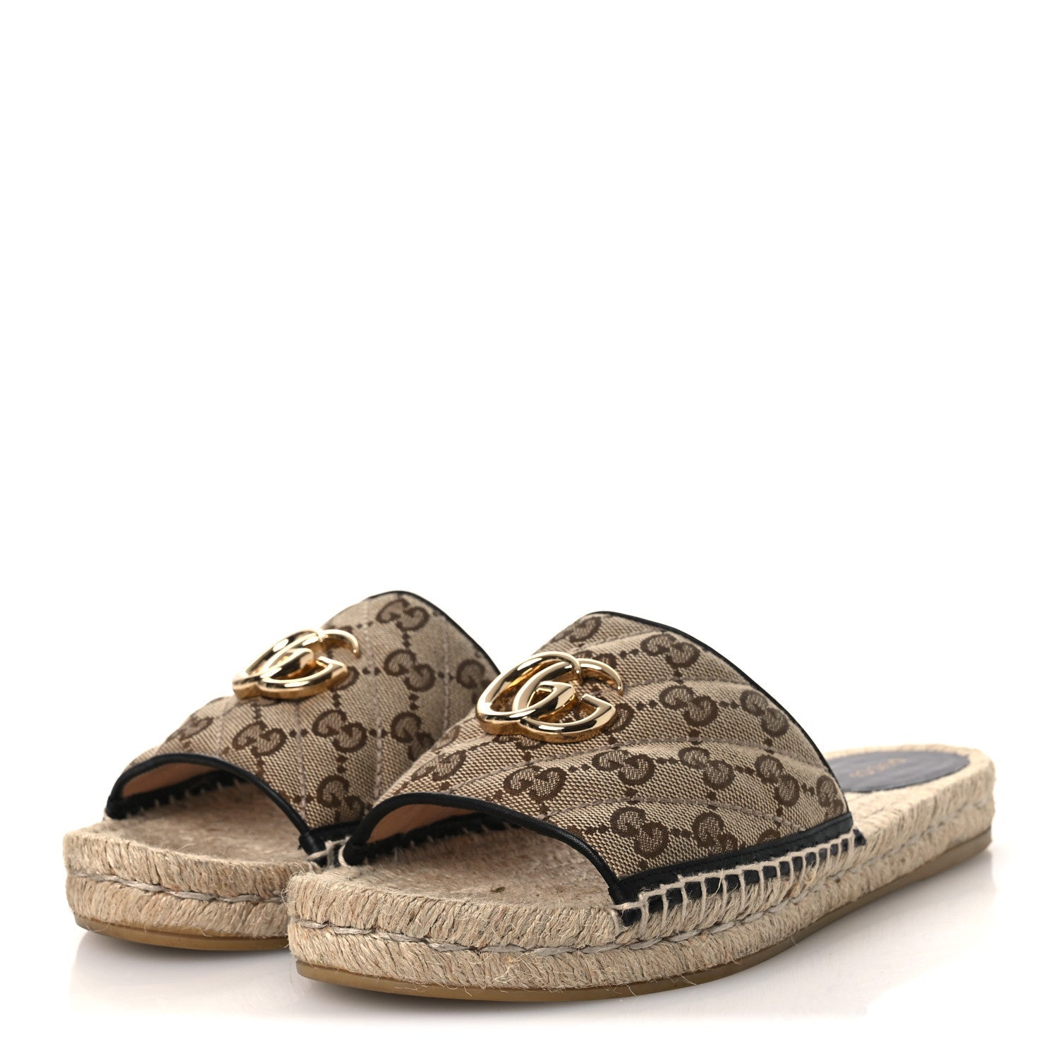 Monogram Matelasse GG Marmont Espadrille 20mm Slide Sandals 40 Beige Ebony Black