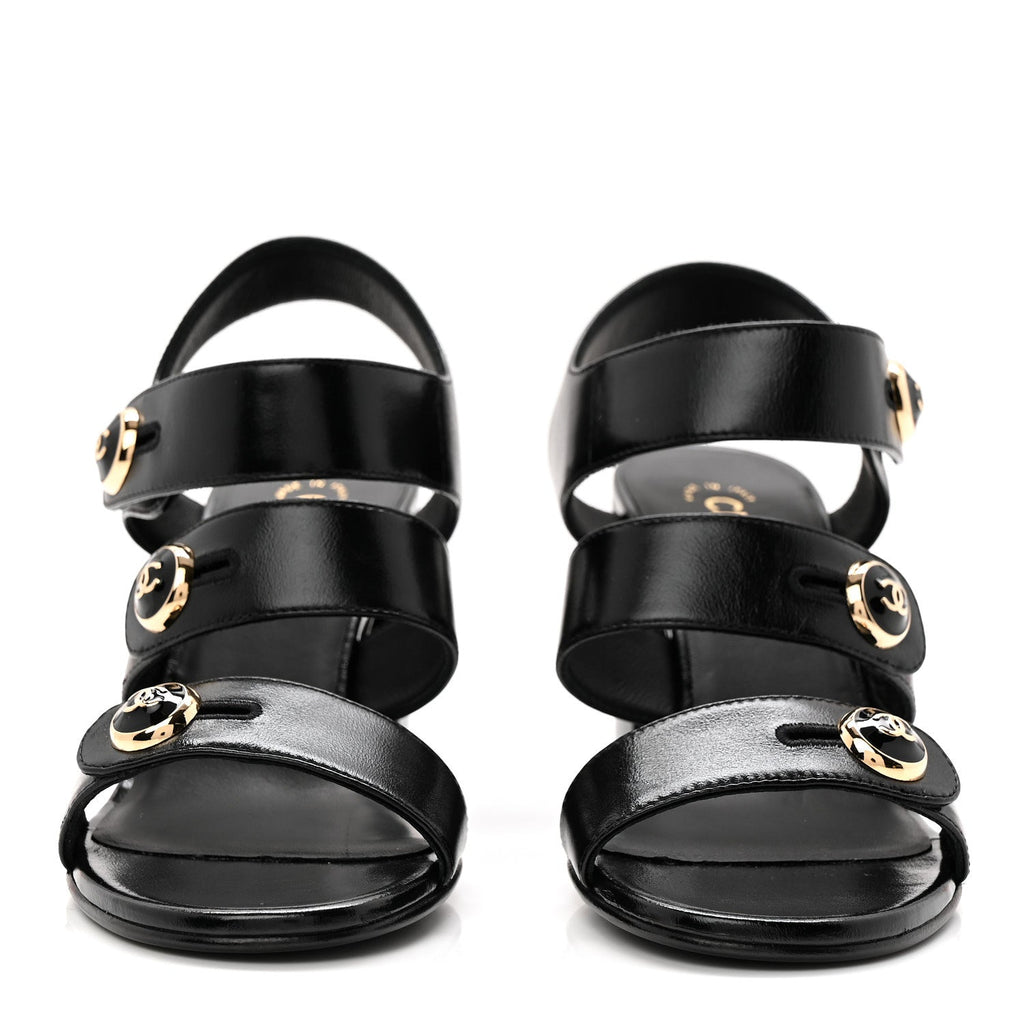 Shiny Calfskin CC Sandals 38.5 Black