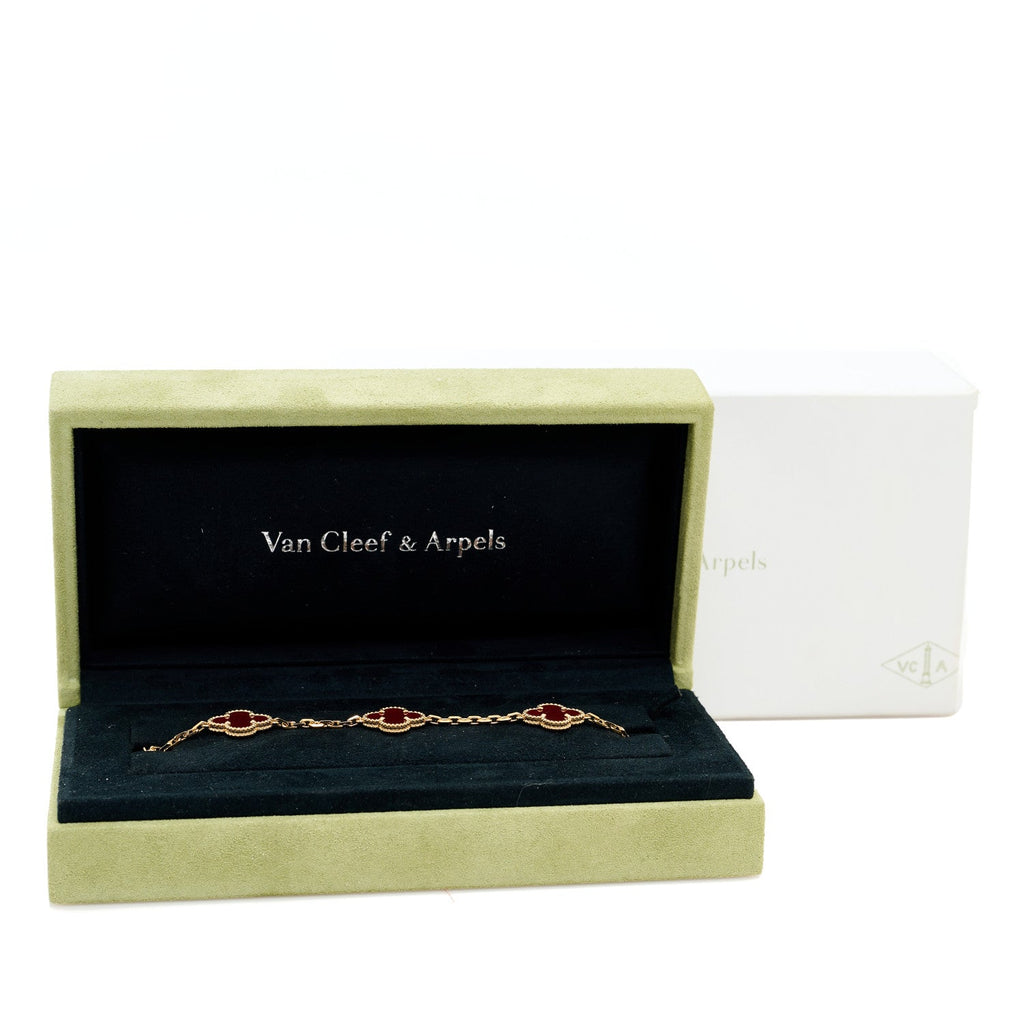 18K Yellow Gold Carnelian 5 Motifs Vintage Alhambra Bracelet