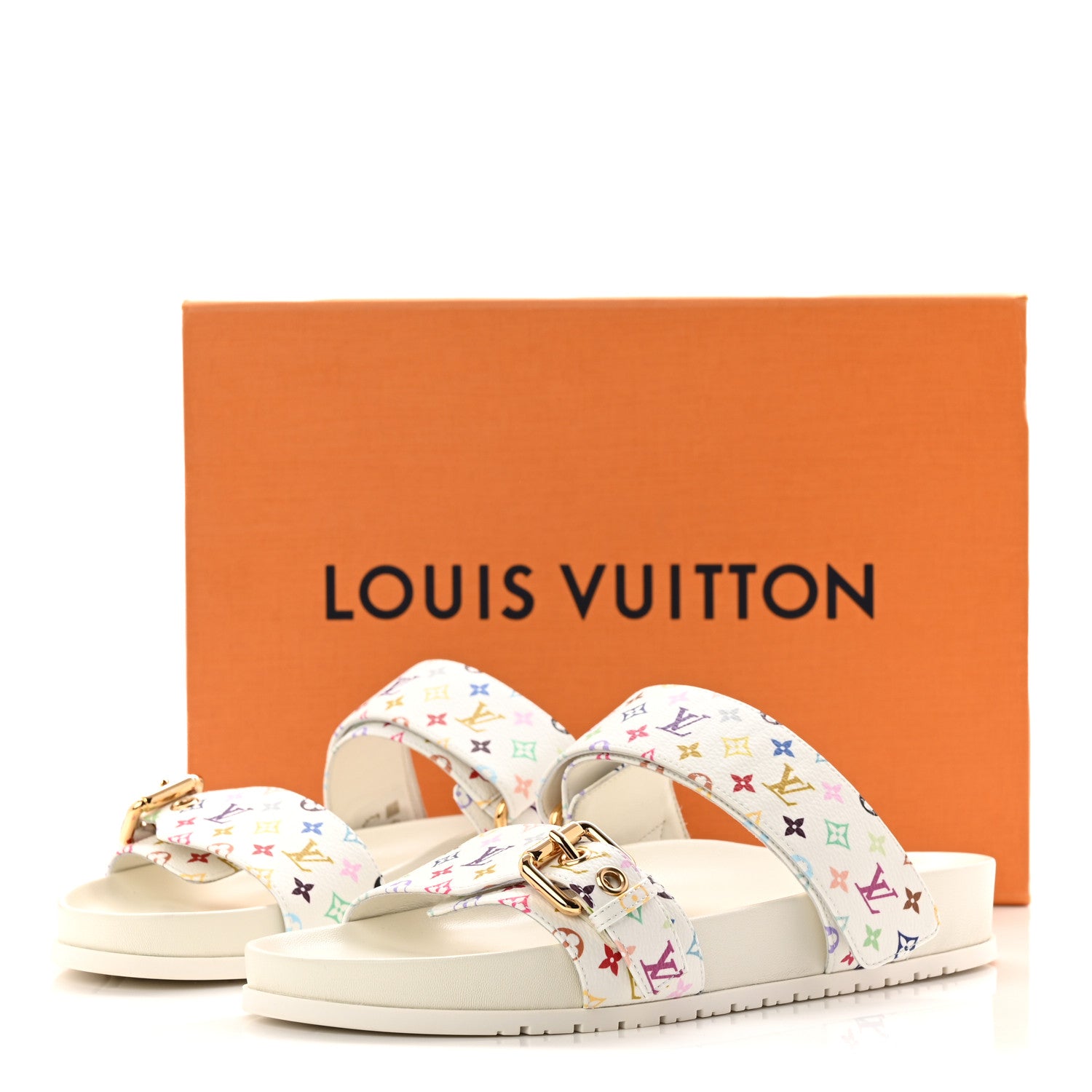 LV X TM Monogram Multicolor Bom Dia Comfort Mule Sandals 38.5 White