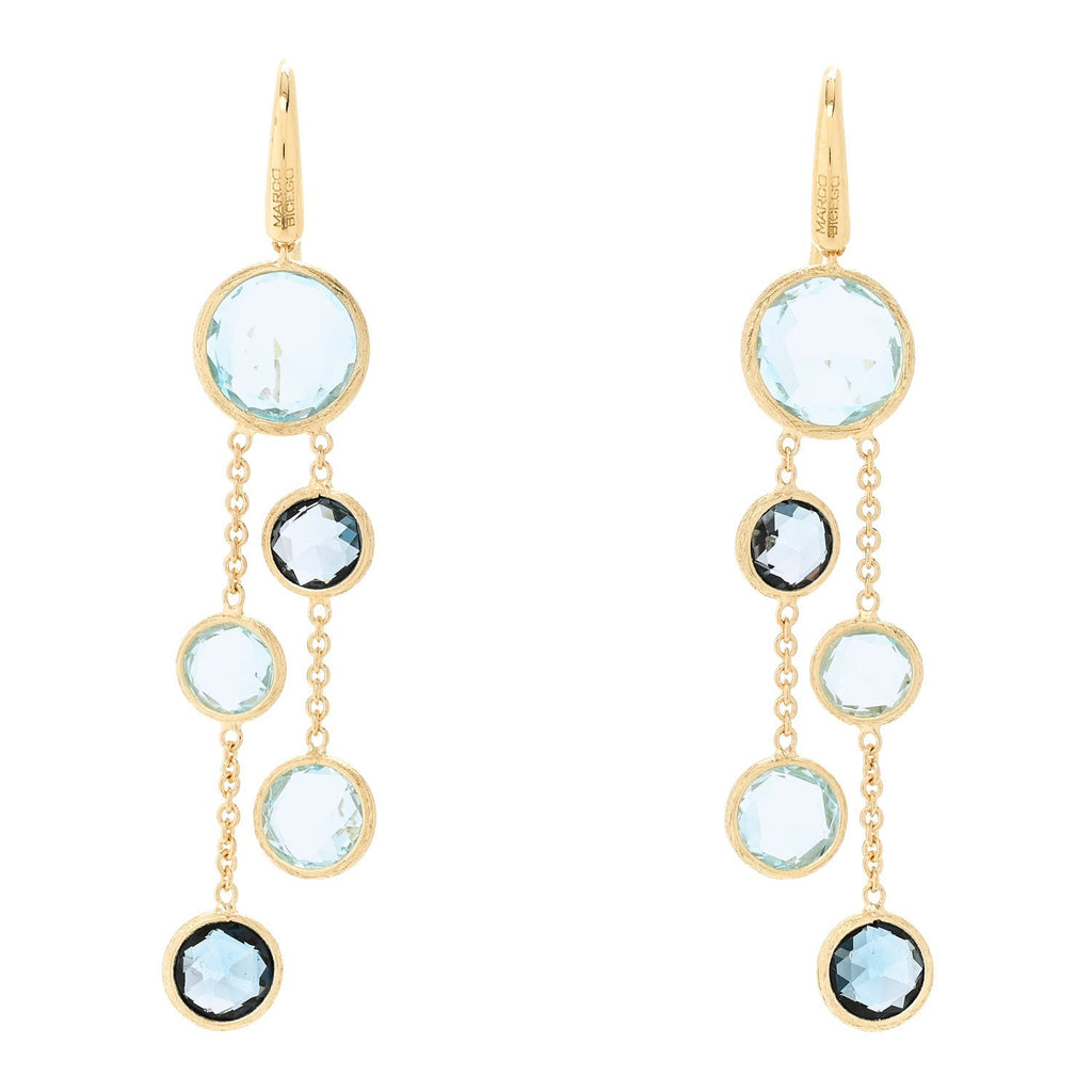 18K Yellow Gold Blue Topaz Jaipur Color Two Strand Earrings