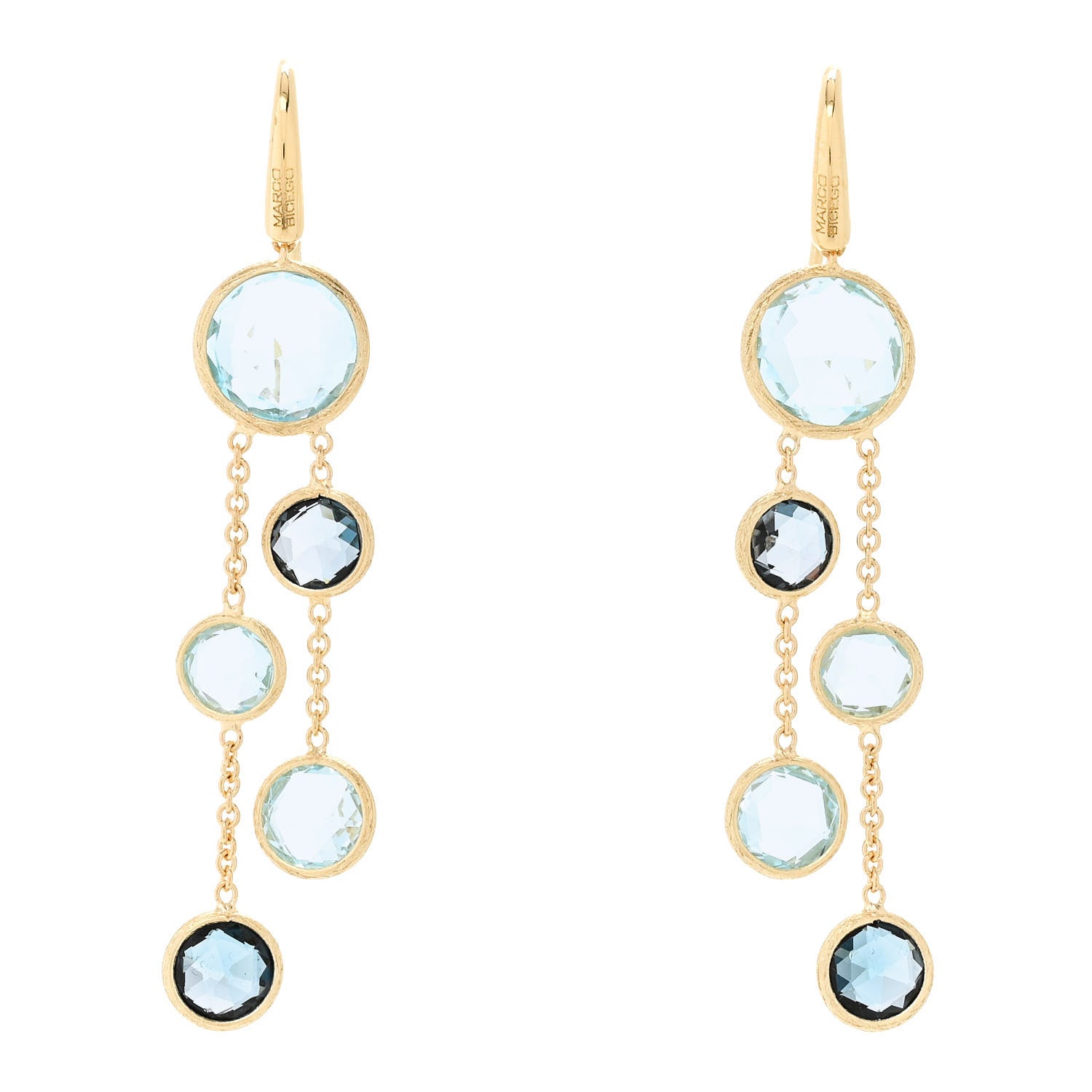 18K Yellow Gold Blue Topaz Jaipur Color Two Strand Earrings