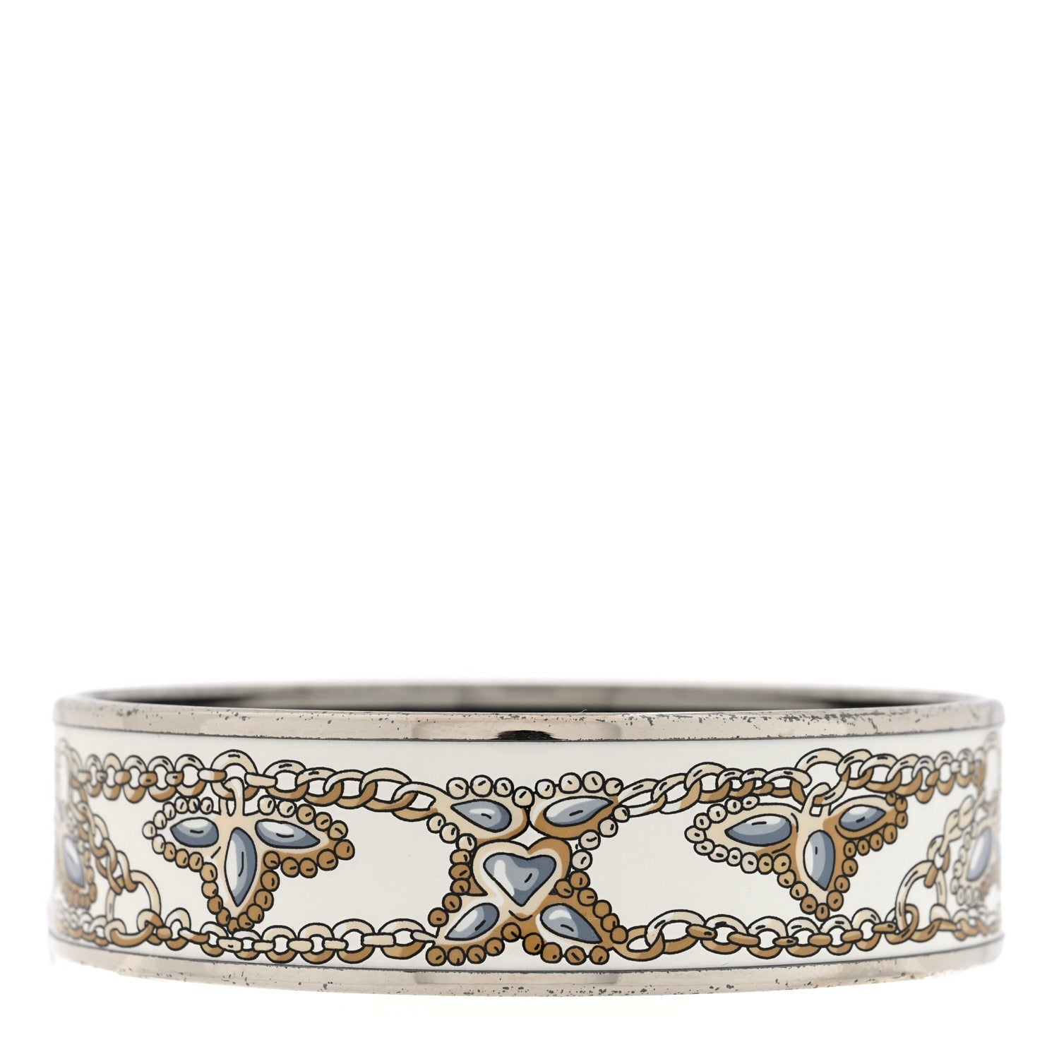 Enamel Printed Wide Bracelet M White