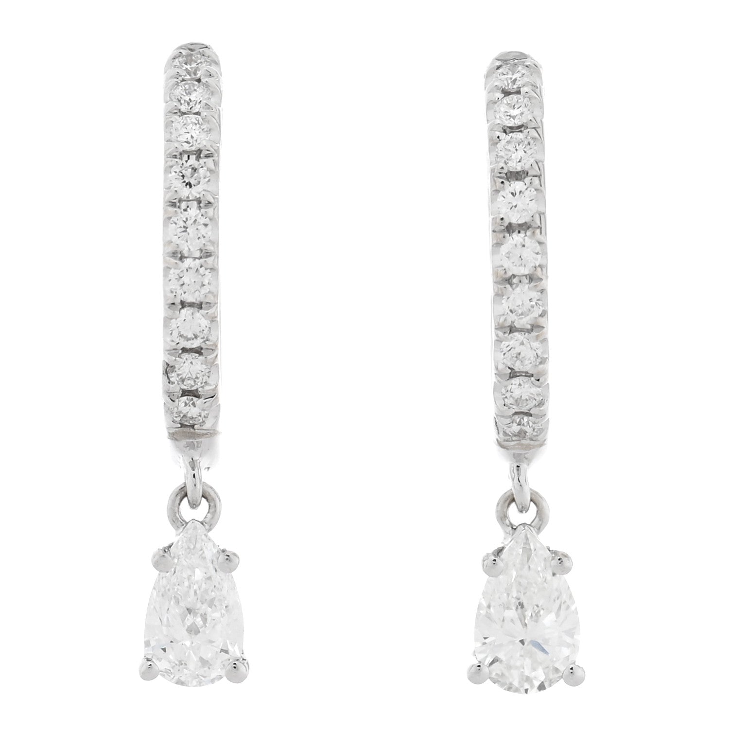 18K White Gold Diamond Pear Huggie Drop Earrings