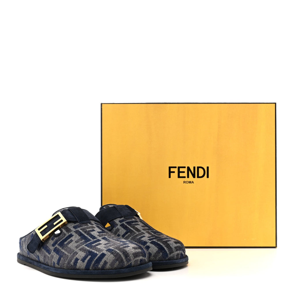Velvet FF Fendi Feel Mules 38 Grigio Blue Midnight Blue