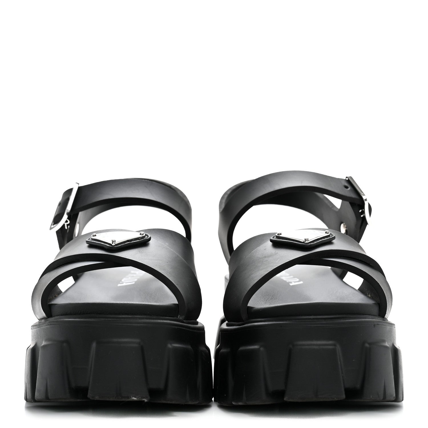 Foam Rubber Metal Triangle Logo Monolith 55mm Soft Cage Sandals 37 Black