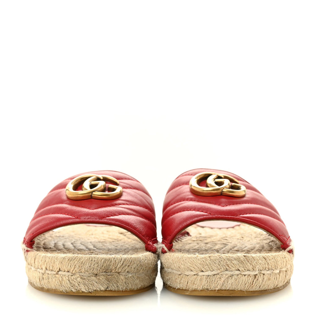 Nappa Matelasse GG Marmont Espadrille Slide Sandals 35 Hibiscus Red