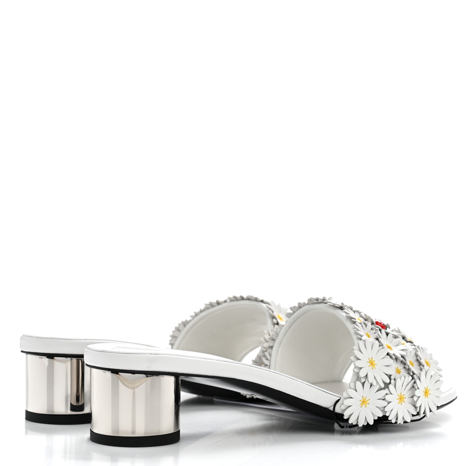 Lambskin Daisy Embroidered Dior Bloom Heeled Slide Sandals 39 White