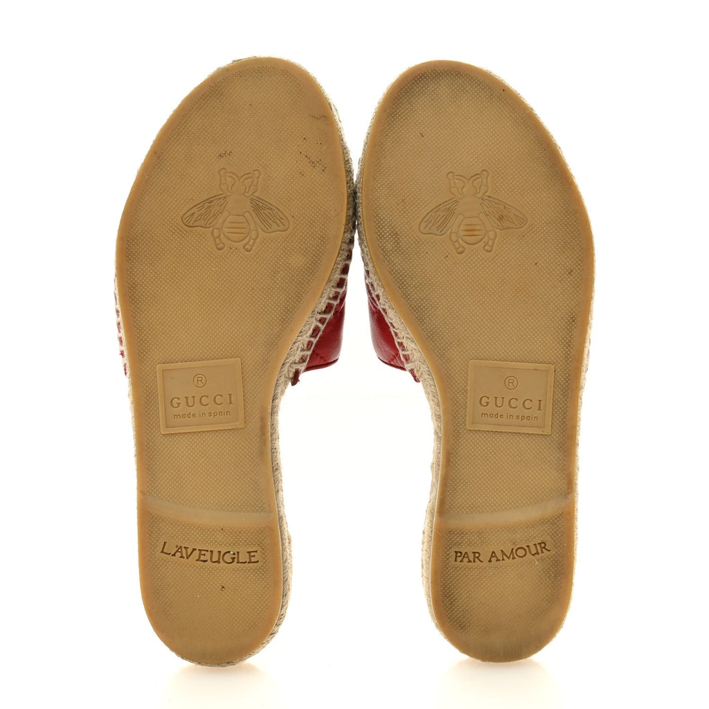 Nappa Matelasse GG Marmont Espadrille Slide Sandals 35 Hibiscus Red